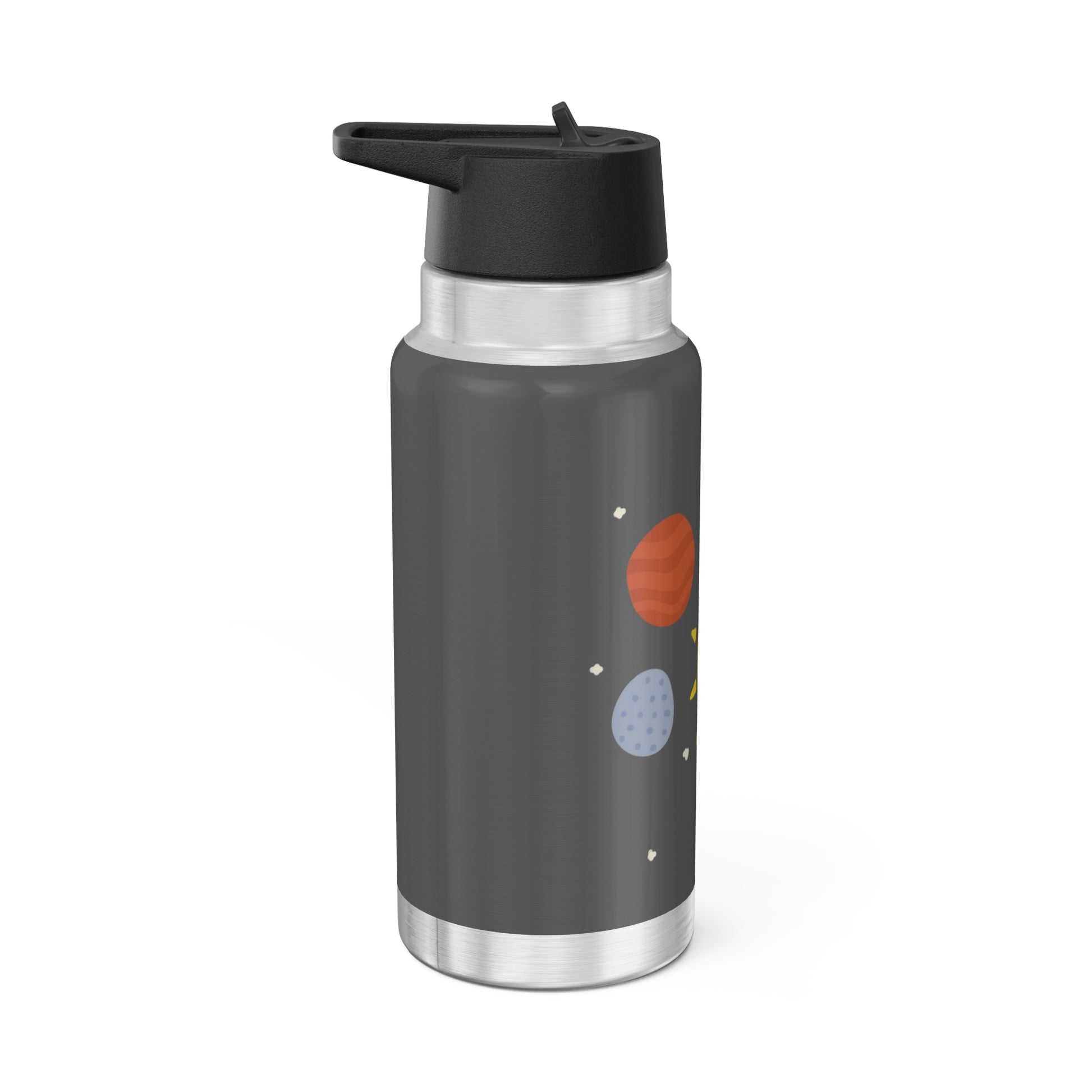 Vibrant space-themed water bottle, double insulated, and leak proof for stylish hydration, featuring colorful planets.